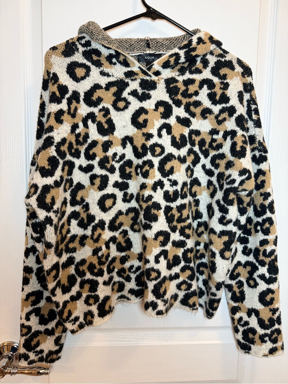 AQUA Leopard Print Hooded Oversized Sweater Pullover Size S